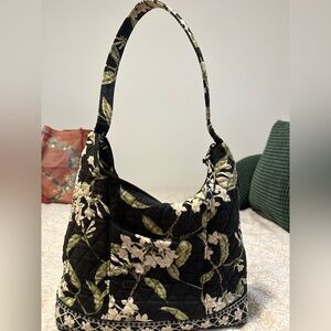 Vera Bradley Purse Jasmine Floral Quilted Fabric Black 12” x 11” Shoulder Bag